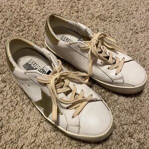 Golden Goose White Leather Sneakers with Gold Star Accent